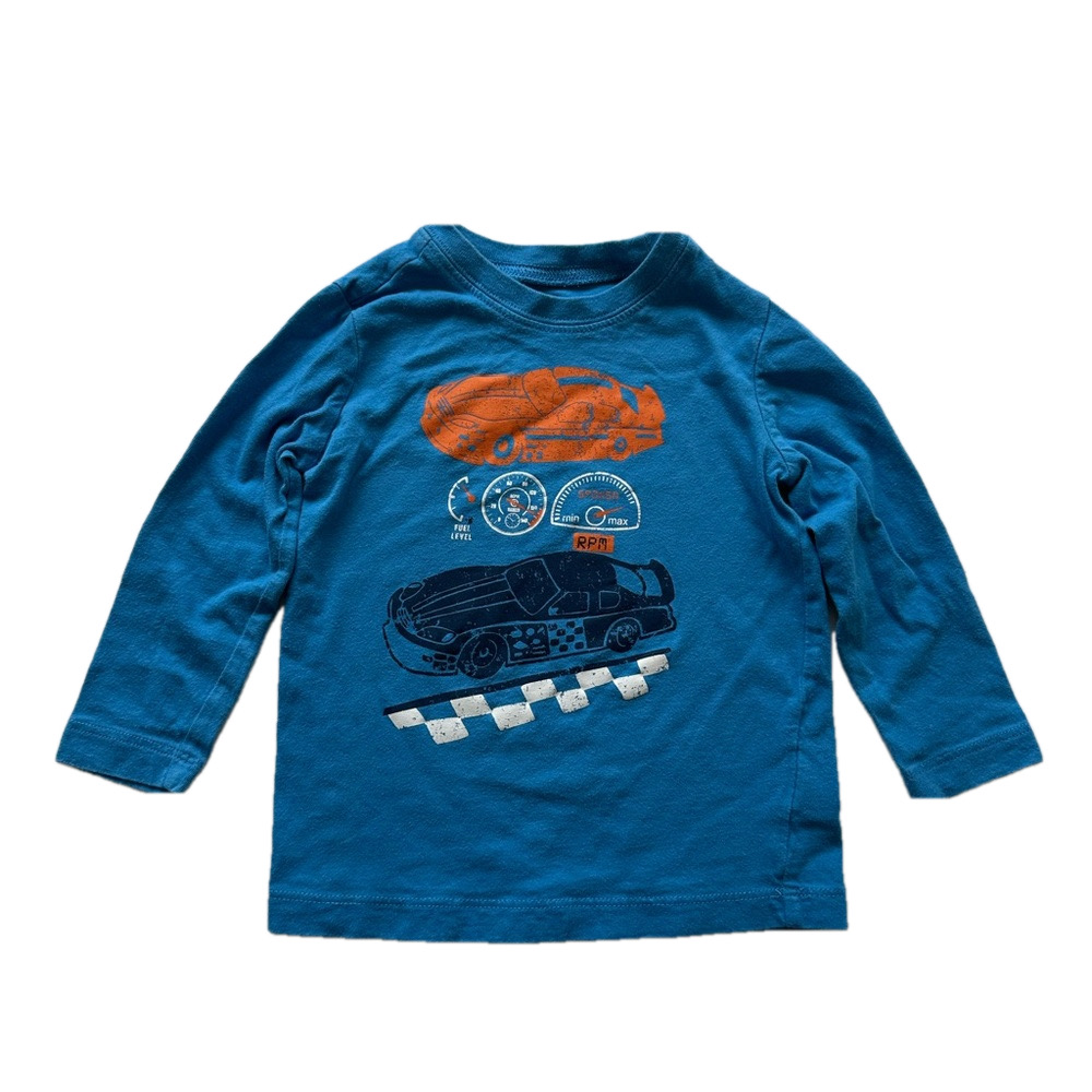 6/20$ Carter's Blue Baby Toddler race car theme long sleeve tee size 18 months